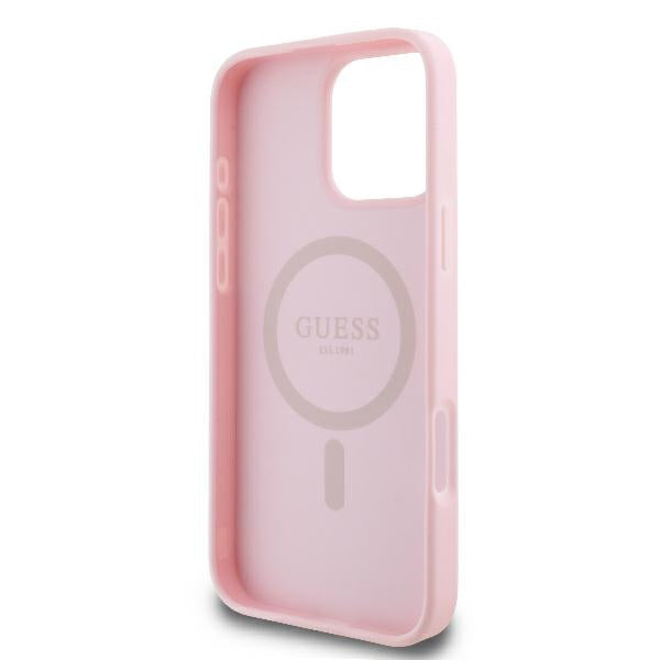 MagSafe Hülle für Apple iPhone 16 Pro, Guess, Peony Script, Rosa
