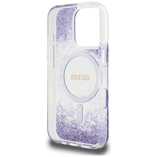 Coque MagSafe pour Apple iPhone 16 Pro, Guess, Resin Bottom Glitter, Violet