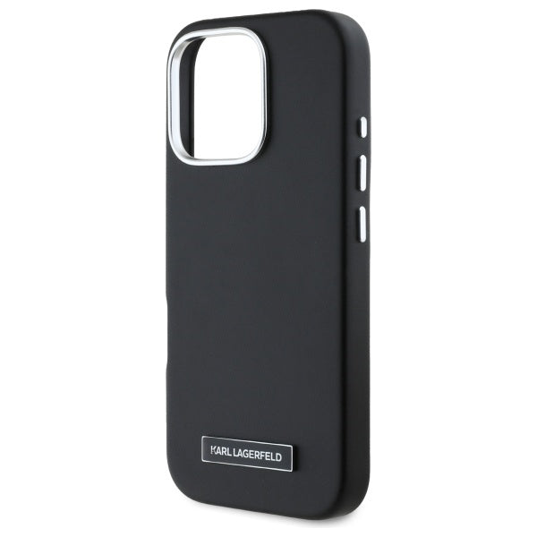 Coque MagSafe pour Apple iPhone 16 Pro, Karl Lagerfeld, FW Metal Plate, Noire