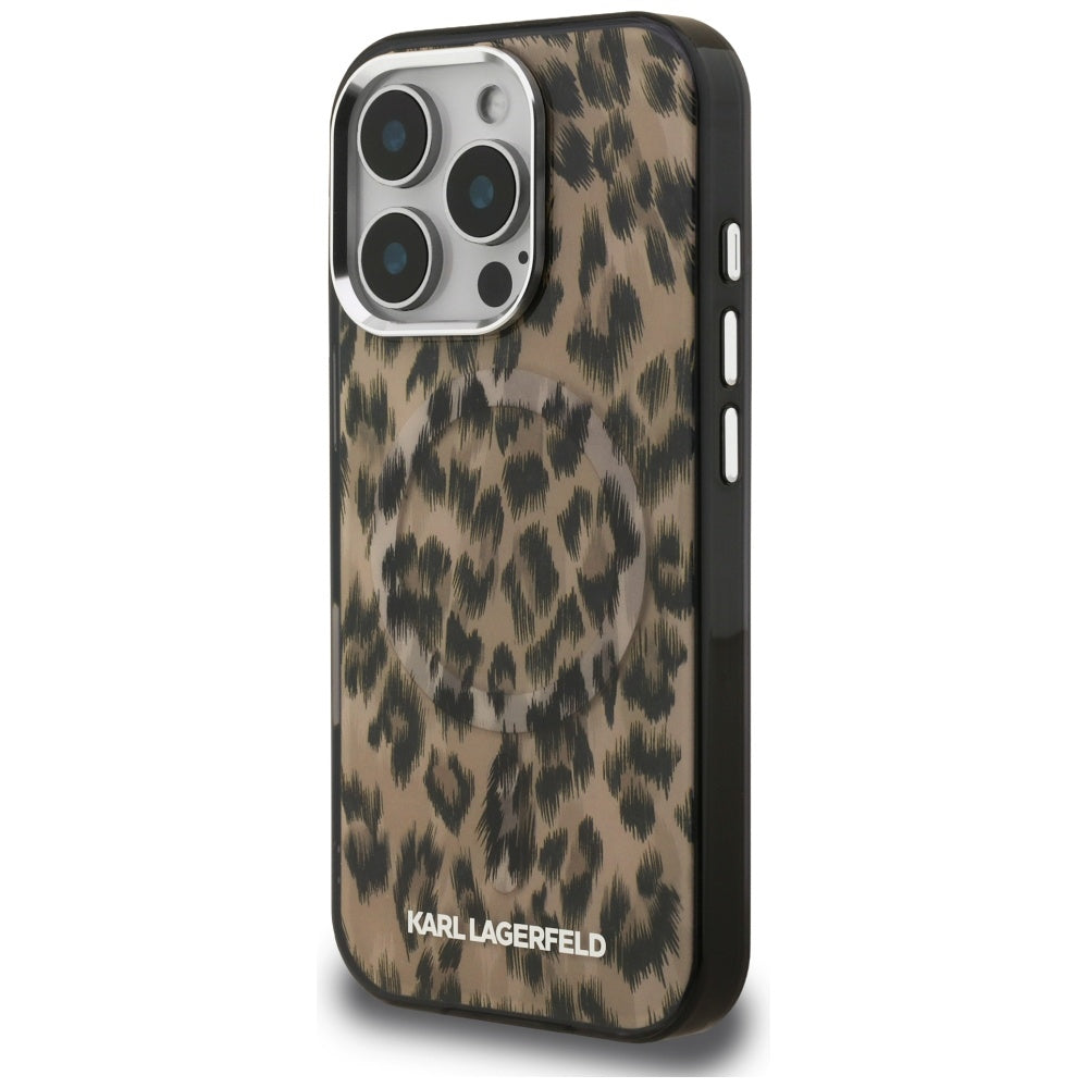 Étui MagSafe pour Apple iPhone 16 Pro, Karl Lagerfeld, Motif Léopard IML, Marron