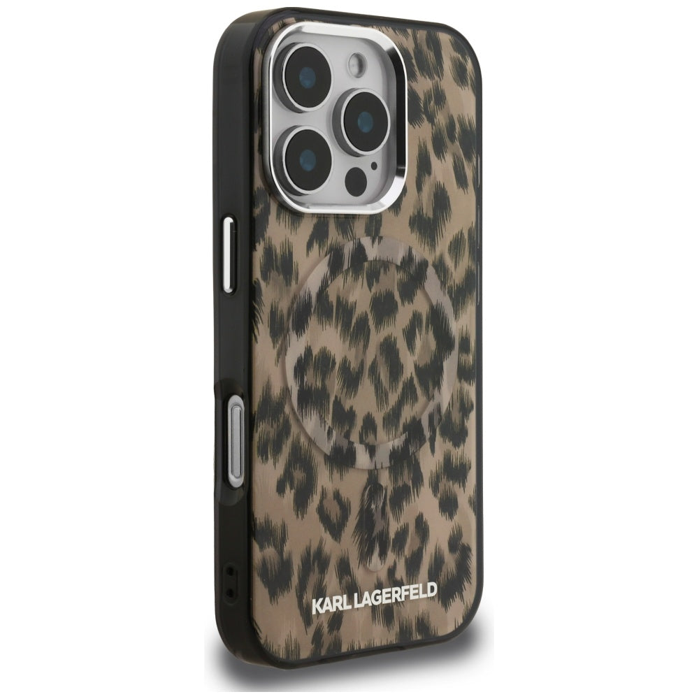 Étui MagSafe pour Apple iPhone 16 Pro, Karl Lagerfeld, Motif Léopard IML, Marron