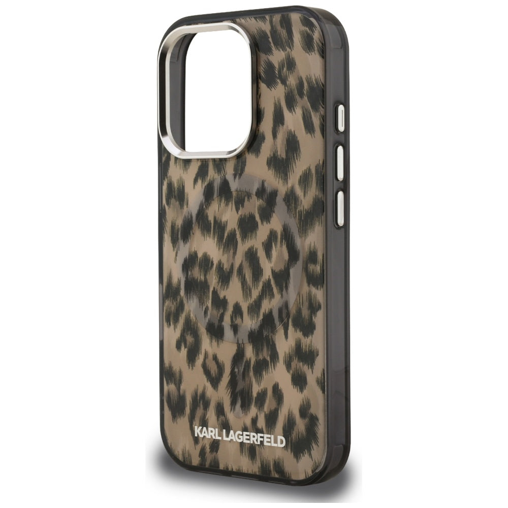 Étui MagSafe pour Apple iPhone 16 Pro, Karl Lagerfeld, Motif Léopard IML, Marron