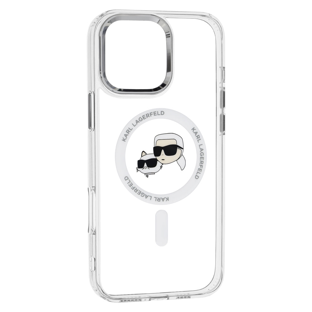 Coque MagSafe pour Apple iPhone 16 Pro, Karl Lagerfeld, IML Metal Karl & Choupette's Heads, Blanche