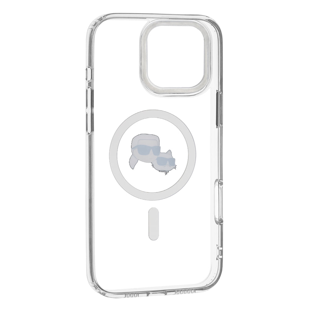 Coque MagSafe pour Apple iPhone 16 Pro, Karl Lagerfeld, IML Metal Karl & Choupette's Heads, Blanche