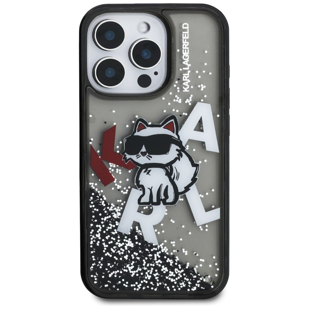 MagSafe Case for Apple iPhone 16 Pro, Karl Lagerfeld, Liquid Glitter Choupette Logo, Black