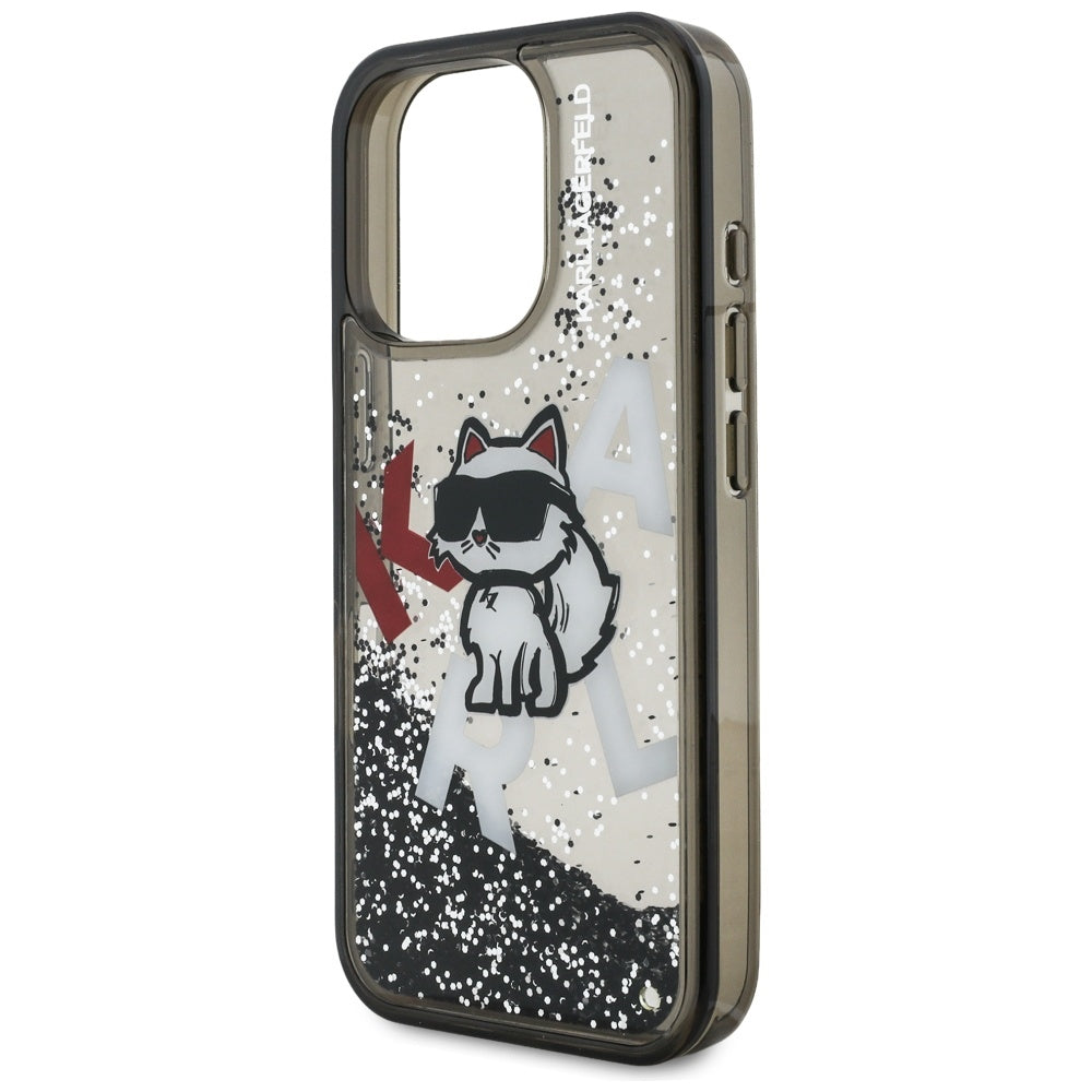MagSafe Case for Apple iPhone 16 Pro, Karl Lagerfeld, Liquid Glitter Choupette Logo, Black