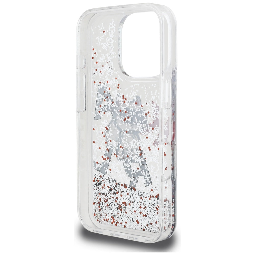 Étui MagSafe pour Apple iPhone 16 Pro, Karl Lagerfeld, Logo Choupette à Paillettes Liquides, Transparent