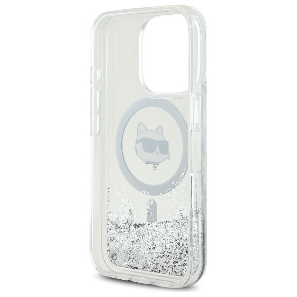 MagSafe Case for Apple iPhone 16 Pro, Karl Lagerfeld, Liquid Glitter Choupette's Head, Transparent