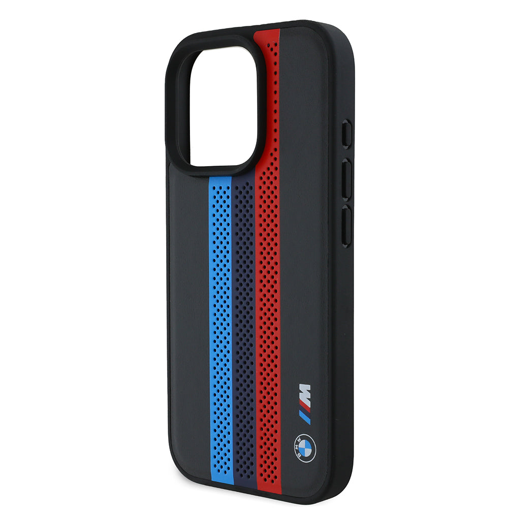 MagSafe Hülle für Apple iPhone 16 Pro Max, BMW, Perforated M Perf. Tricolor Stripers, Schwarz