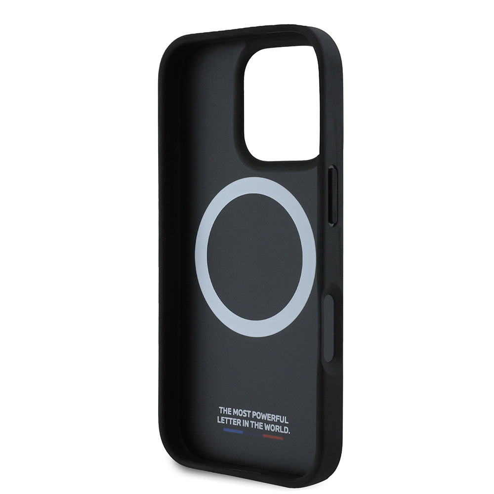 MagSafe Hülle für Apple iPhone 16 Pro Max, BMW, Perforated M Perf. Tricolor Stripers, Schwarz