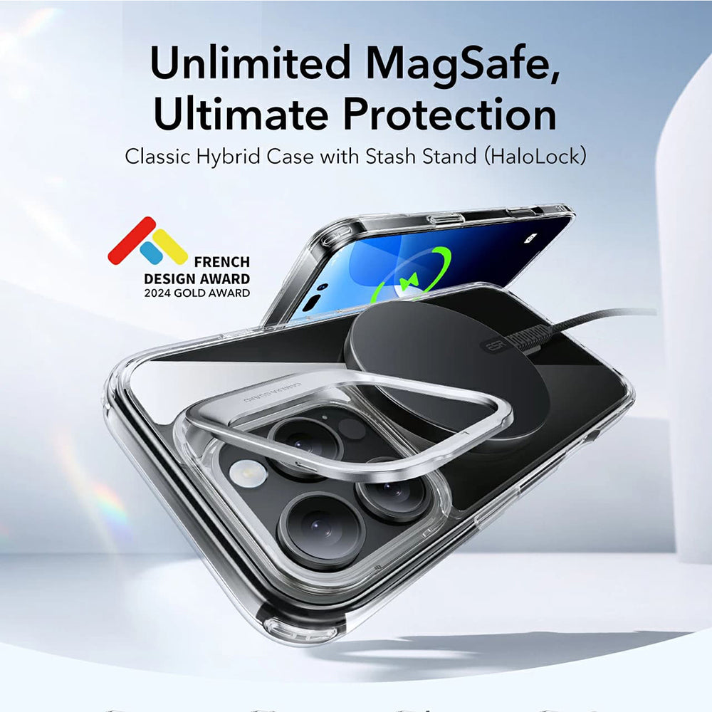 Coque MagSafe pour Apple iPhone 16 Pro Max, ESR, Classic Hybrid Kickstand, Transparente