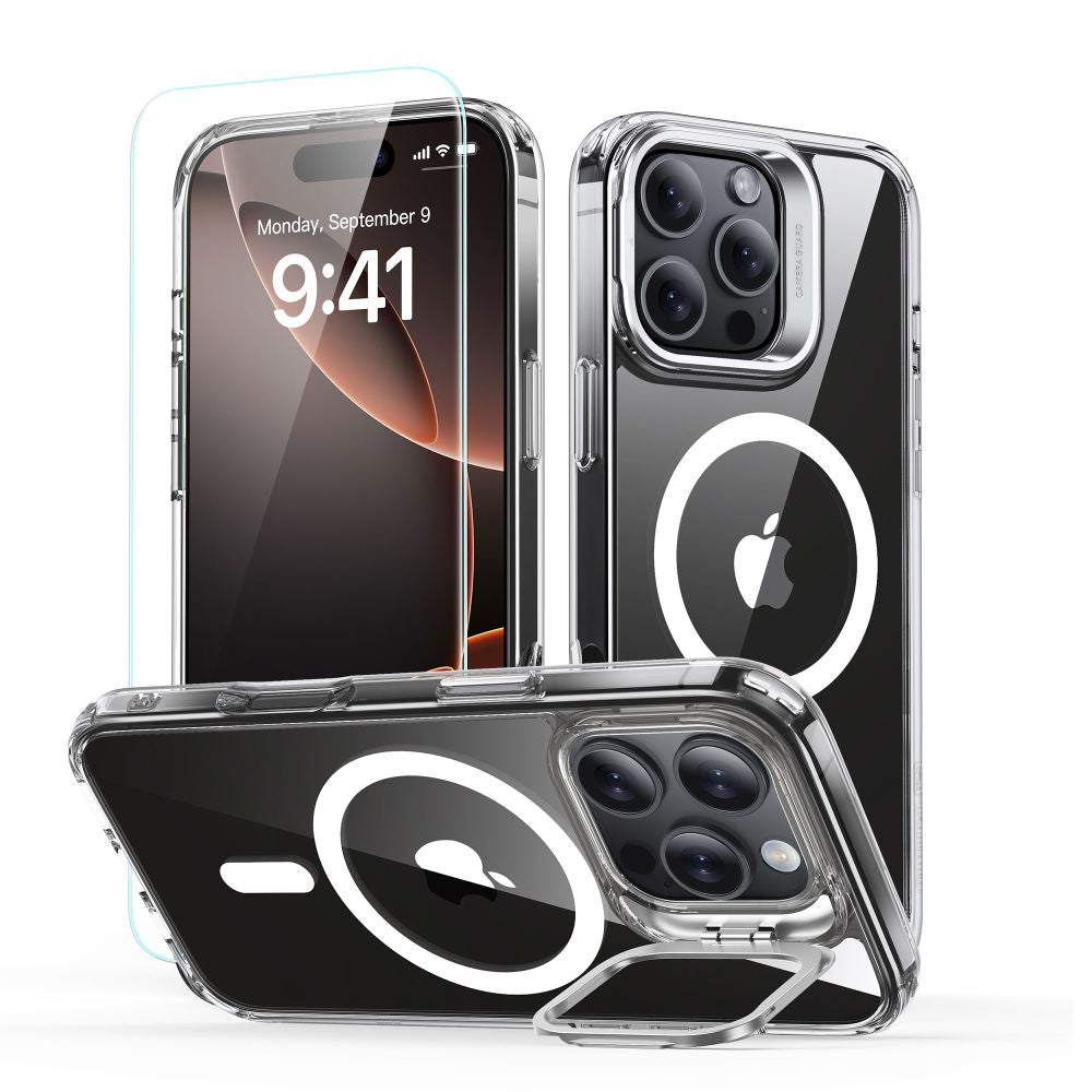 Coque MagSafe pour Apple iPhone 16 Pro Max, ESR, Classic Hybrid avec Support et Protecteur d'Écran, Transparente