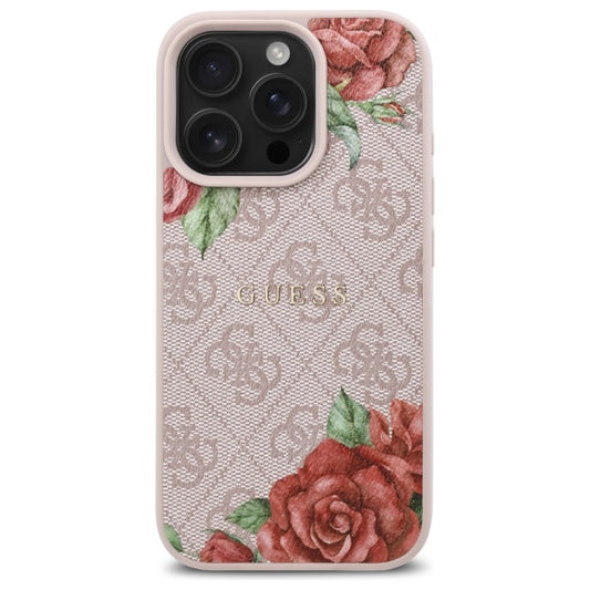 Coque MagSafe pour Apple iPhone 16 Pro Max, Guess, Imprimé Fleurs 4G, Rose