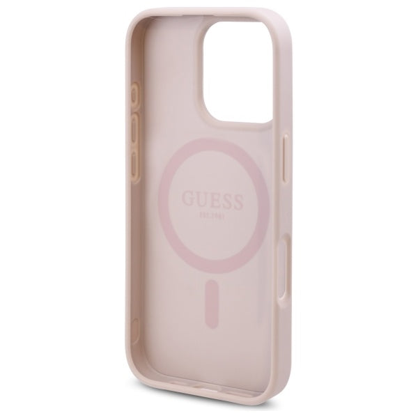 Coque MagSafe pour Apple iPhone 16 Pro Max, Guess, Imprimé Fleurs 4G, Rose