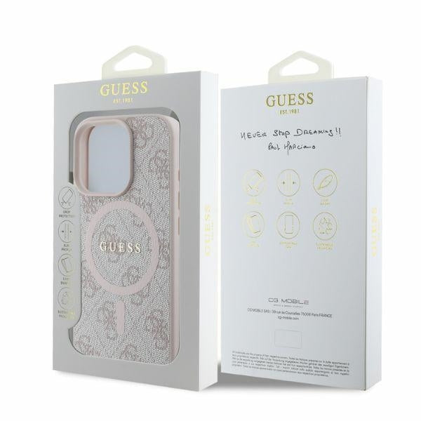 Étui MagSafe pour Apple iPhone 16 Pro Max, Guess, 4G Ring Classic Logo, Rose