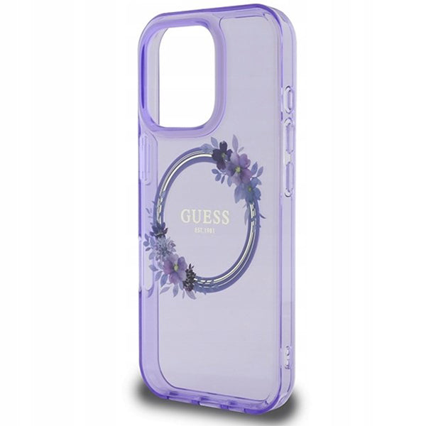 MagSafe Hülle für Apple iPhone 16 Pro Max, Guess, IML Flowers Wreath, Lila