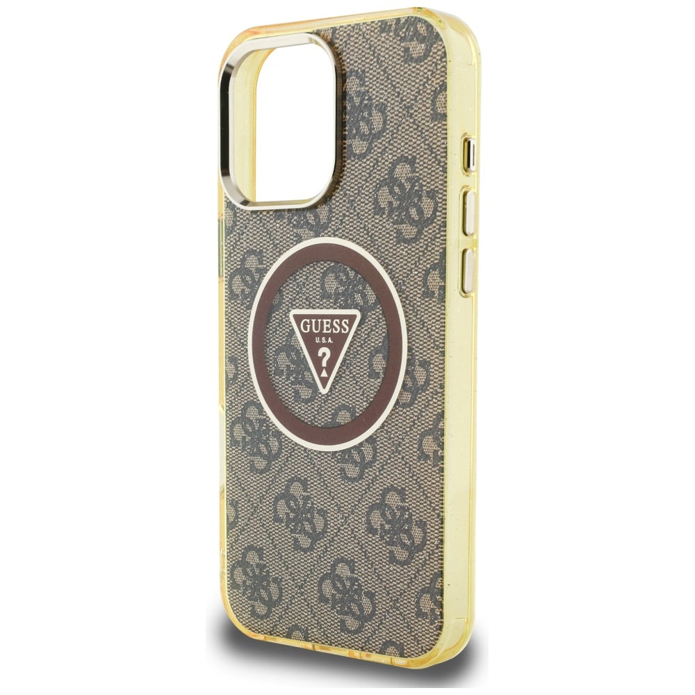 Étui MagSafe pour Apple iPhone 16 Pro Max, Guess, IML Glitter 4G Circle Triangle, Marron