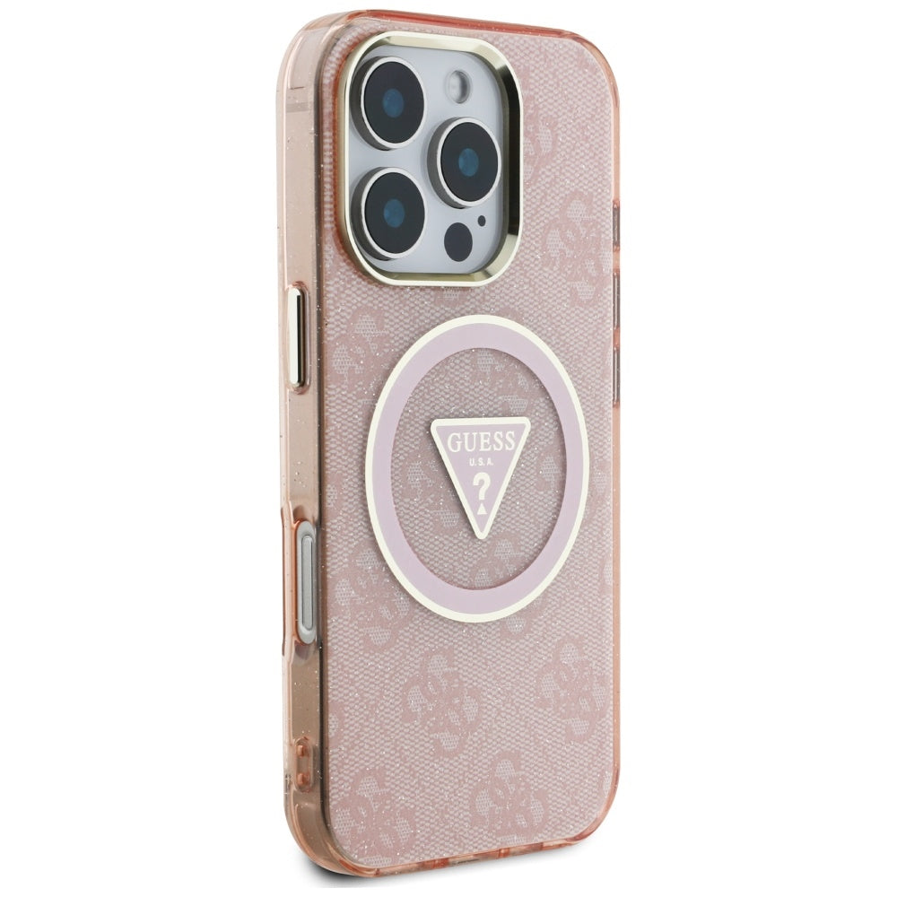 MagSafe Hülle für Apple iPhone 16 Pro Max, Guess, IML Glitter 4G Circle Triangle, Rosa