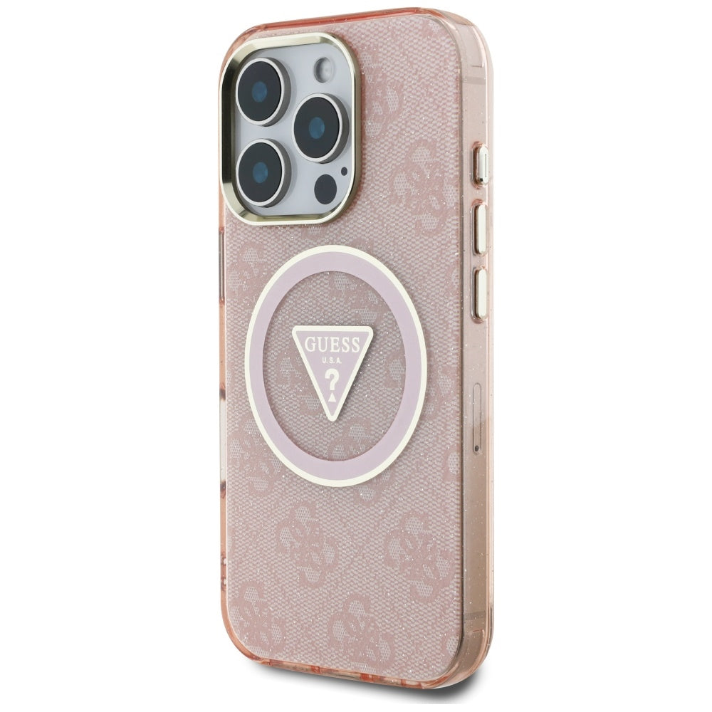 MagSafe Hülle für Apple iPhone 16 Pro Max, Guess, IML Glitter 4G Circle Triangle, Rosa