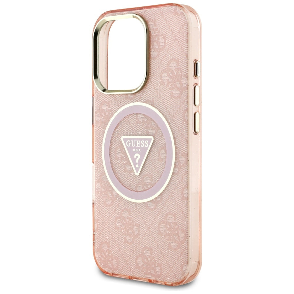 MagSafe Hülle für Apple iPhone 16 Pro Max, Guess, IML Glitter 4G Circle Triangle, Rosa