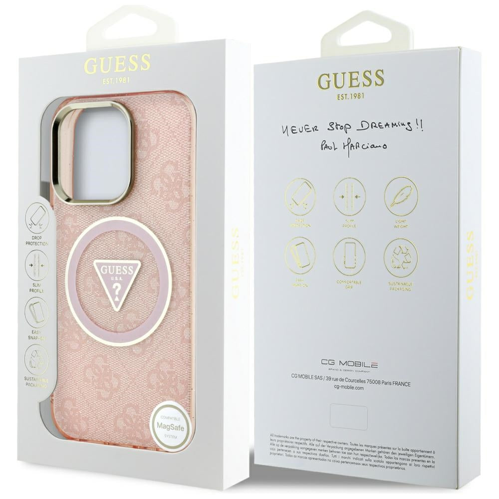 MagSafe Hülle für Apple iPhone 16 Pro Max, Guess, IML Glitter 4G Circle Triangle, Rosa