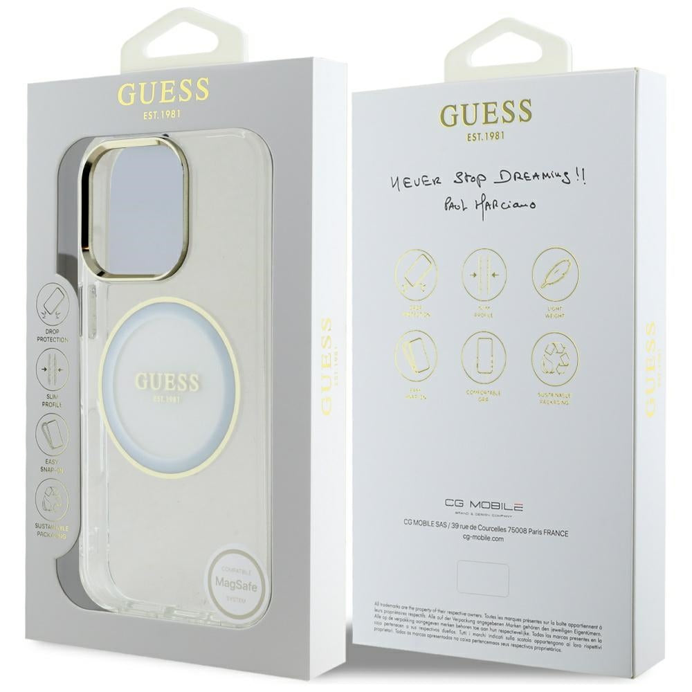 Coque MagSafe pour Apple iPhone 16 Pro Max, Guess, IML Metal Colored Circle, Blanche