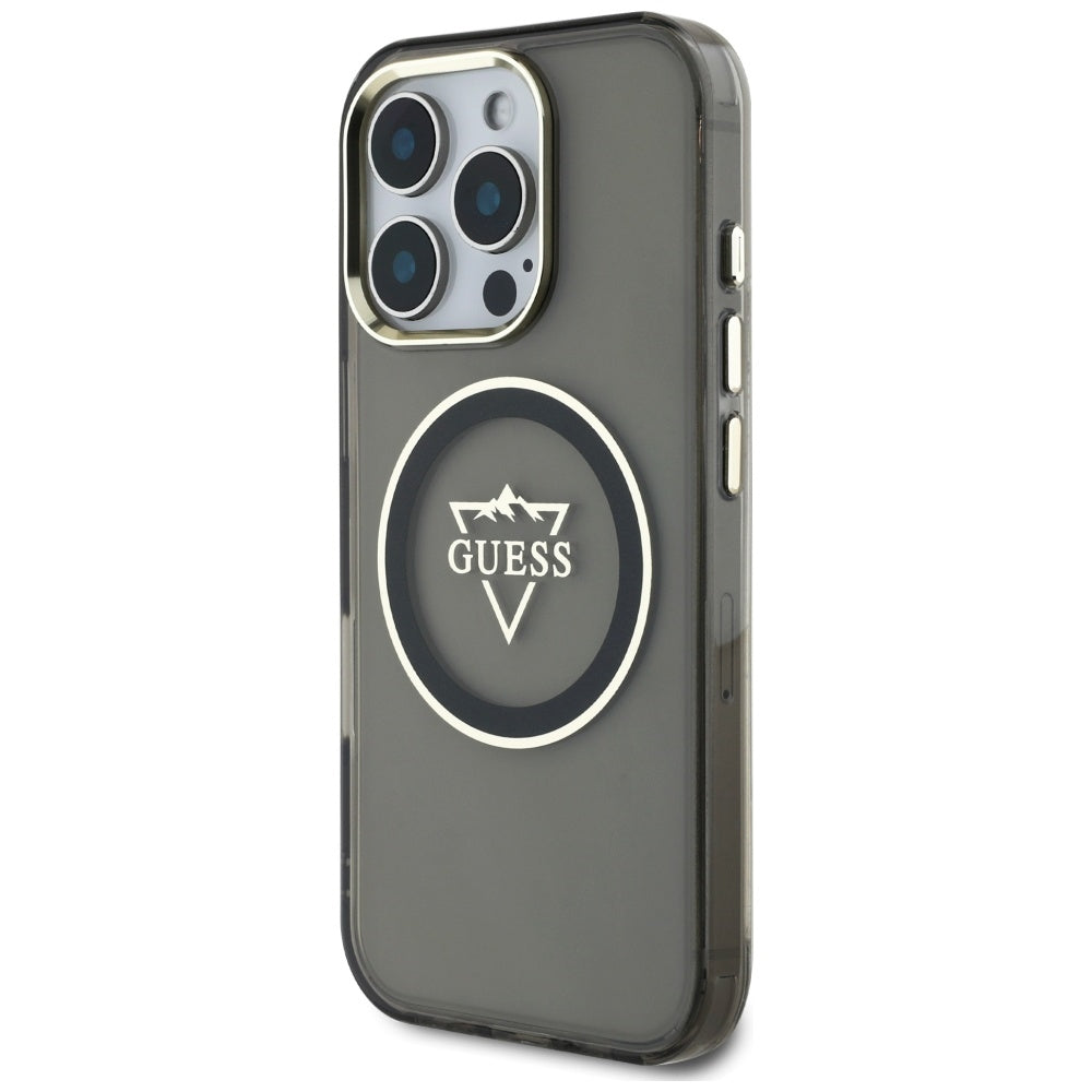 MagSafe Hülle für Apple iPhone 16 Pro Max, Guess, IML Metal Mountain Logo, Schwarz