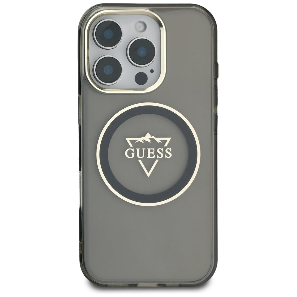 MagSafe Hülle für Apple iPhone 16 Pro Max, Guess, IML Metal Mountain Logo, Schwarz