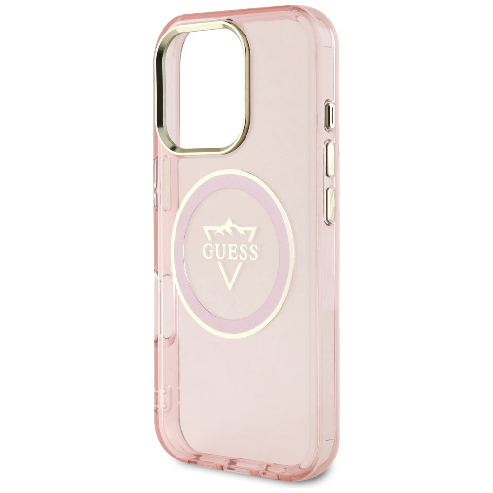MagSafe Case for Apple iPhone 16 Pro Max, Guess, IML Metal Mountain Logo, Pink