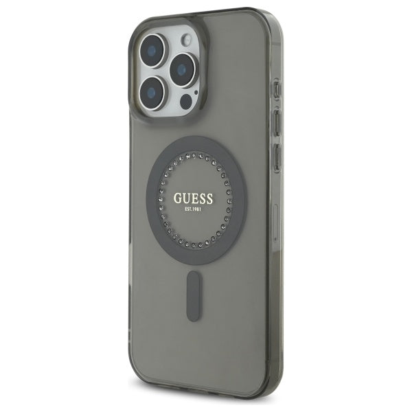 Étui MagSafe pour Apple iPhone 16 Pro Max, Guess, IML Rhinestone, Noir