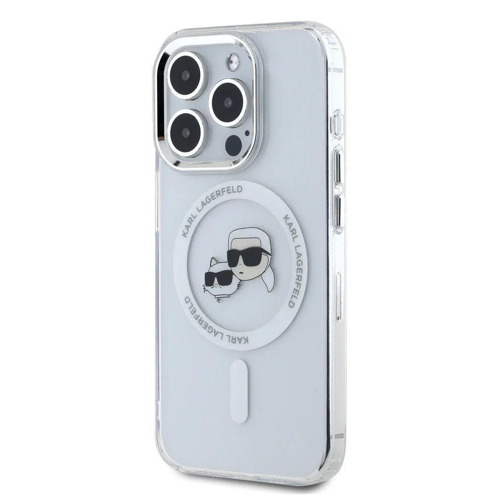 Coque MagSafe pour Apple iPhone 16 Pro Max, Karl Lagerfeld, IML Metal Karl & Choupette's Heads, Blanche