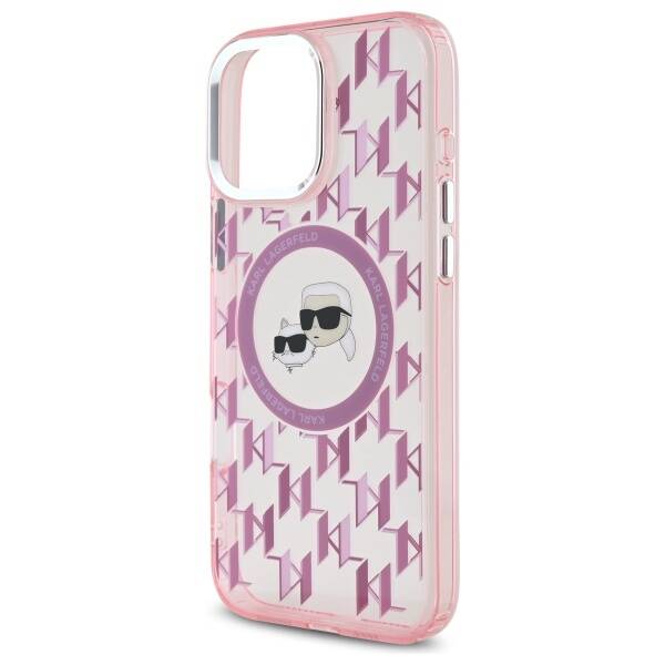 Étui MagSafe pour Apple iPhone 16 Pro Max, Karl Lagerfeld, IML Monogramme Karl & Têtes de Choupette, Rose