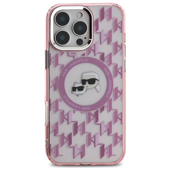 Étui MagSafe pour Apple iPhone 16 Pro Max, Karl Lagerfeld, IML Monogramme Karl & Têtes de Choupette, Rose