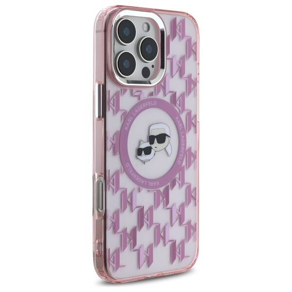 Étui MagSafe pour Apple iPhone 16 Pro Max, Karl Lagerfeld, IML Monogramme Karl & Têtes de Choupette, Rose