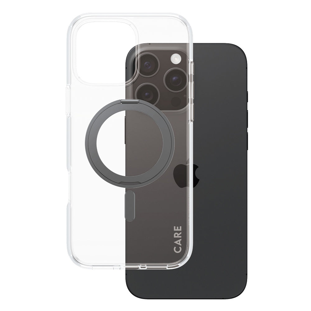 Coque MagSafe pour Apple iPhone 16 Pro Max, PanzerGlass, avec fonction support, Transparente Noire