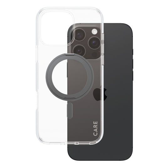 Coque MagSafe pour Apple iPhone 16 Pro Max, PanzerGlass, avec fonction support, Transparente Noire