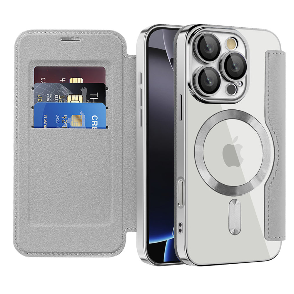 Coque MagSafe pour Apple iPhone 16 Pro Max, Techsuit, SmartMag Book, Gris