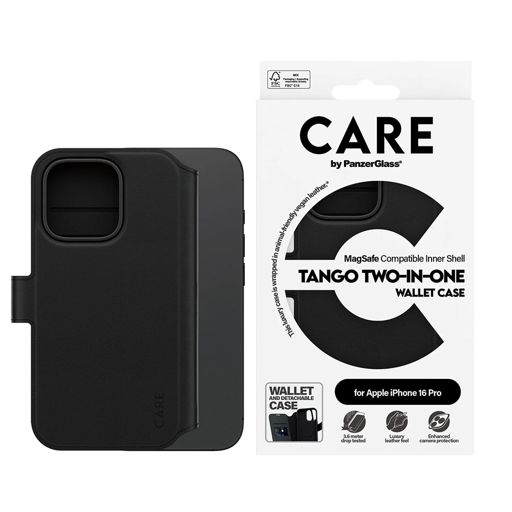Étui MagSafe pour Apple iPhone 16 Pro, PanzerGlass, Fonction Care Tango Two-in-One, Noir