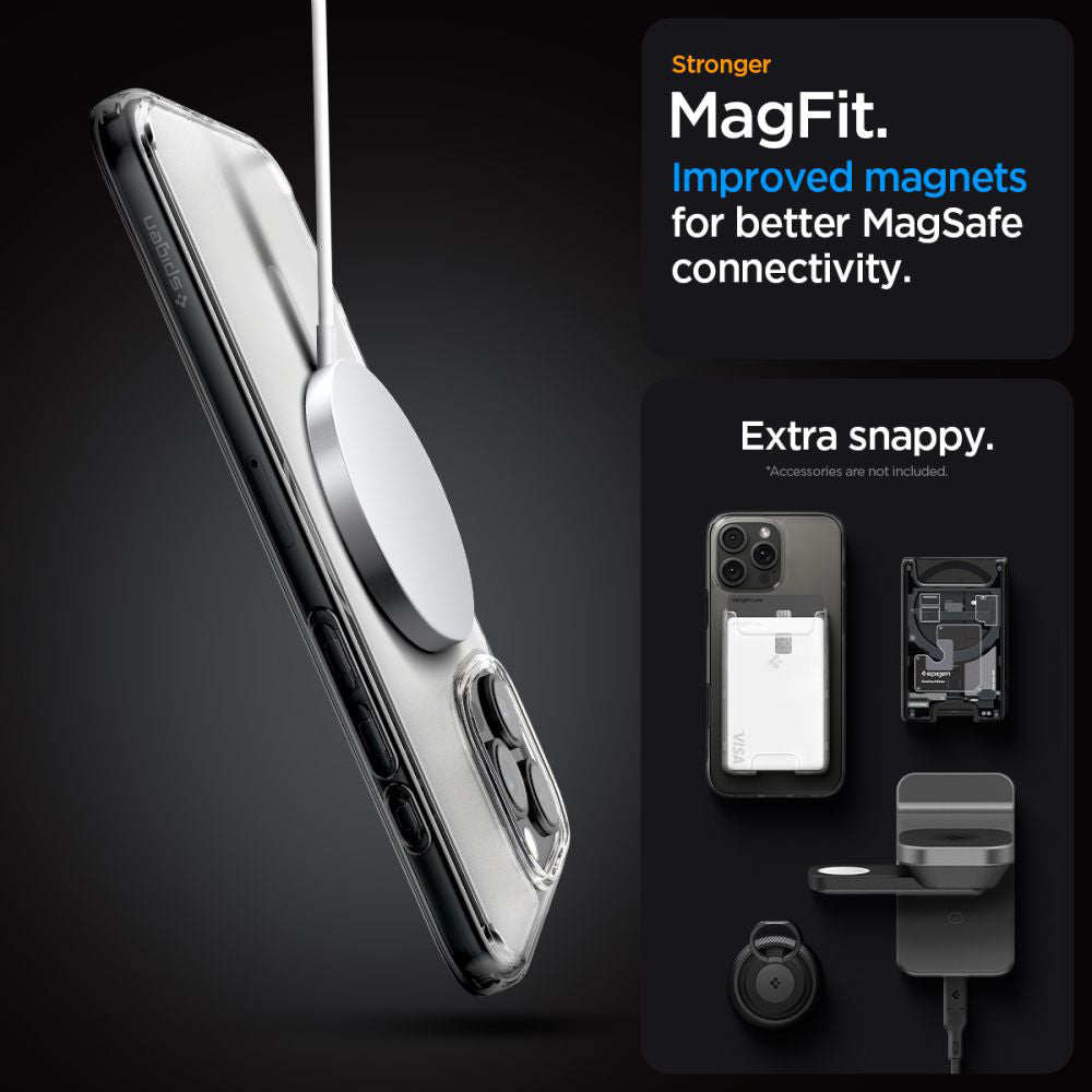 Coque MagSafe pour Apple iPhone 16 Pro, Spigen, Ultra Hybrid, Transparent Satiné ACS08133