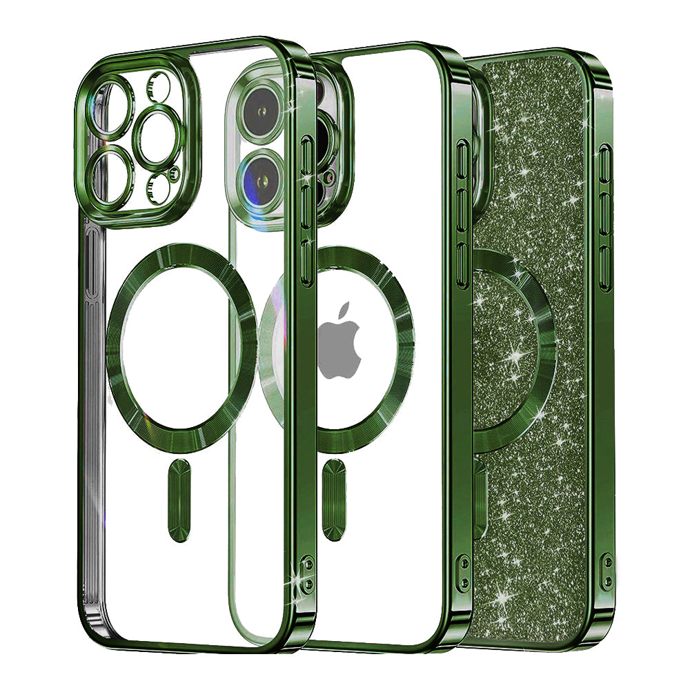 Coque MagSafe pour Apple iPhone 16 Pro, Techsuit, Luxury Glitter, Vert Foncé