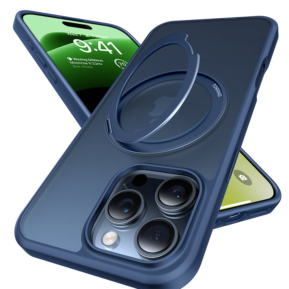 Coque MagSafe pour Apple iPhone 16 Pro, Torras, Ostand Pro, Bleu Marine