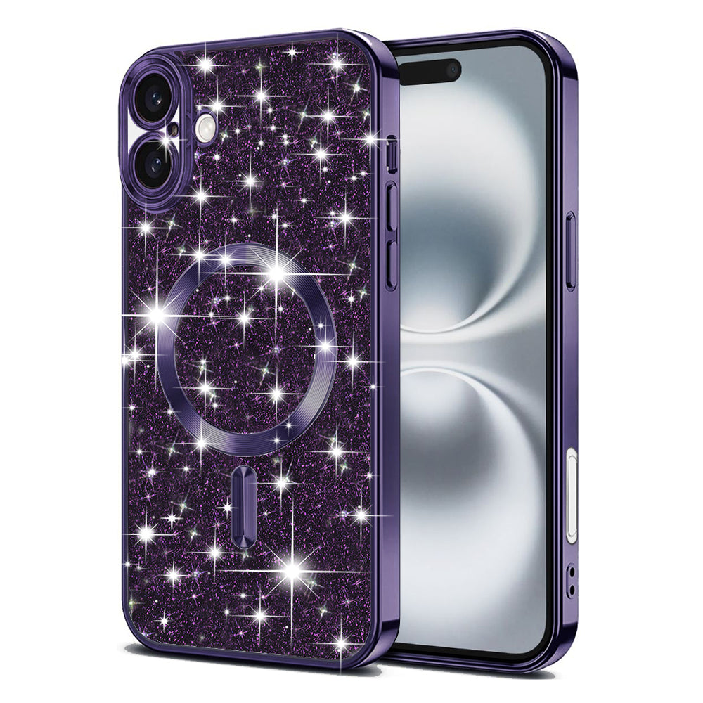 Coque MagSafe pour Apple iPhone 16, Techsuit, Luxury Glitter, Violet Foncé