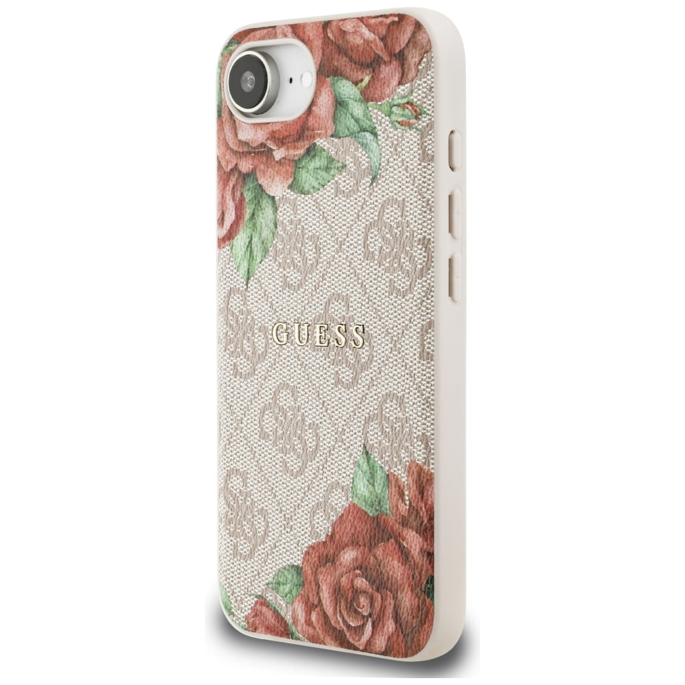 Étui MagSafe pour Apple iPhone 17e / 16e, Guess, Imprimé Fleurs 4G, Rose