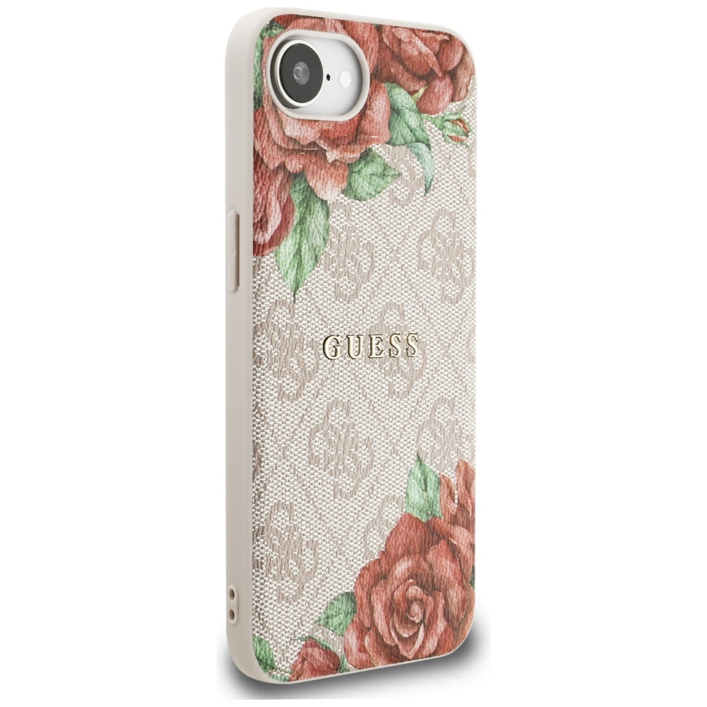 Étui MagSafe pour Apple iPhone 17e / 16e, Guess, Imprimé Fleurs 4G, Rose