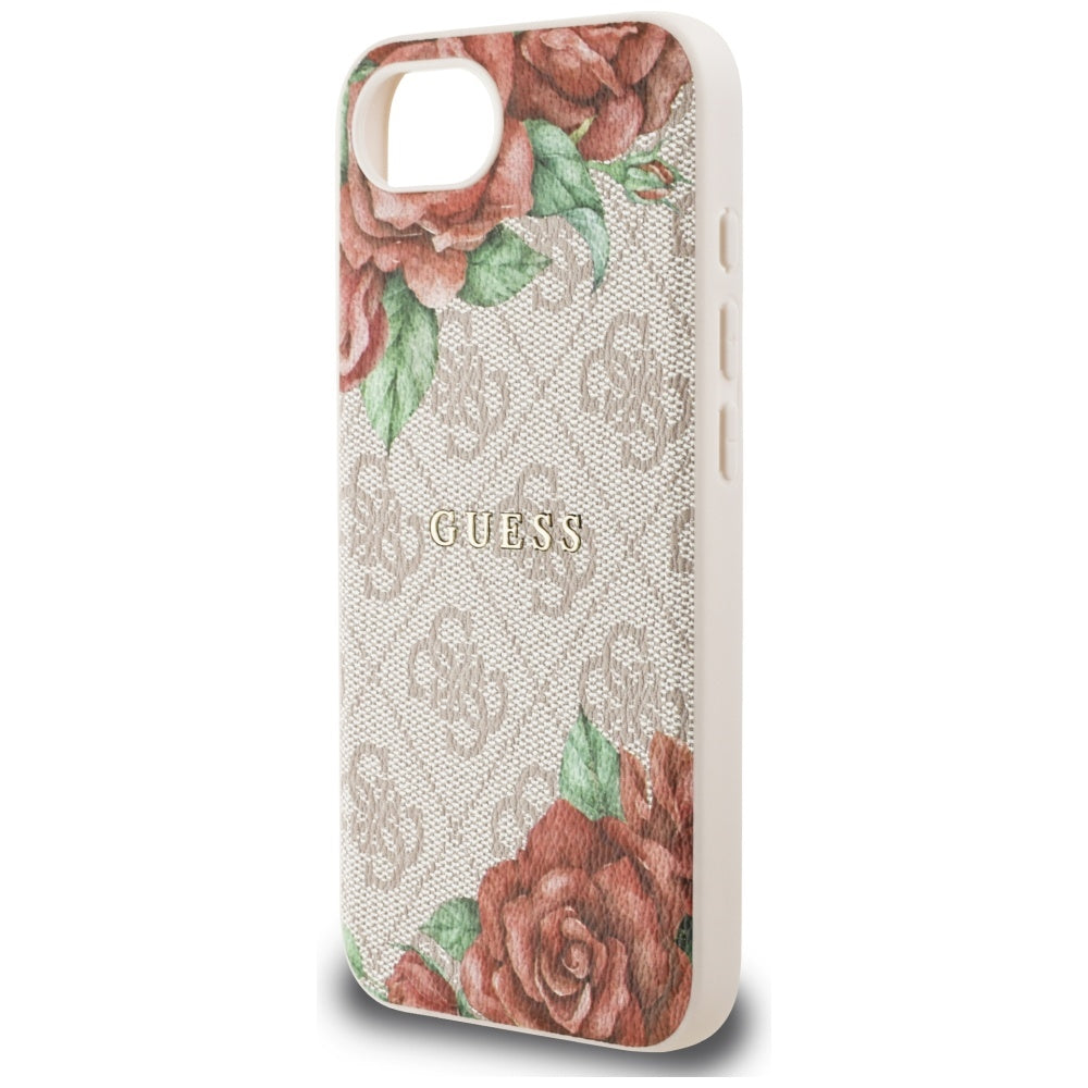 Étui MagSafe pour Apple iPhone 17e / 16e, Guess, Imprimé Fleurs 4G, Rose