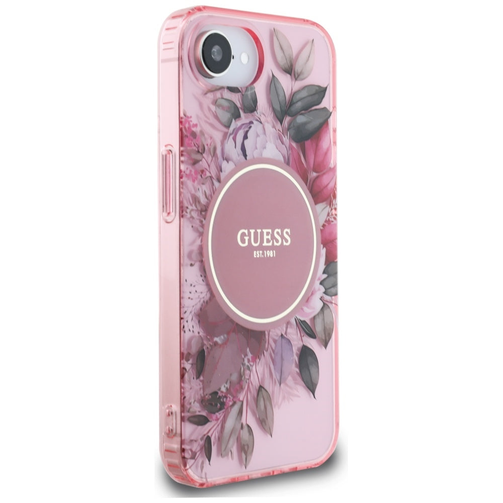 Étui MagSafe pour Apple iPhone 17e / 16e, Guess, IML Flowers, Rose