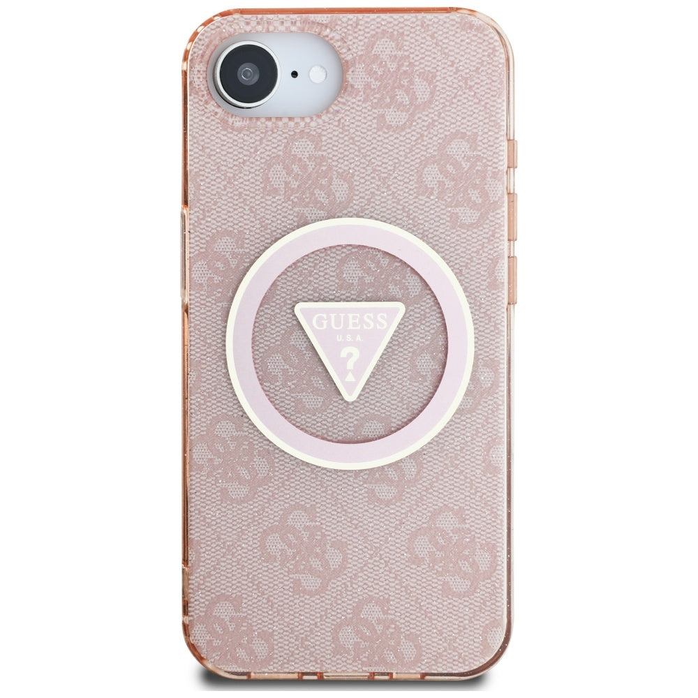 Étui MagSafe pour Apple iPhone 17e / 16e, Guess, IML Glitter 4G Cercle Triangle, Rose