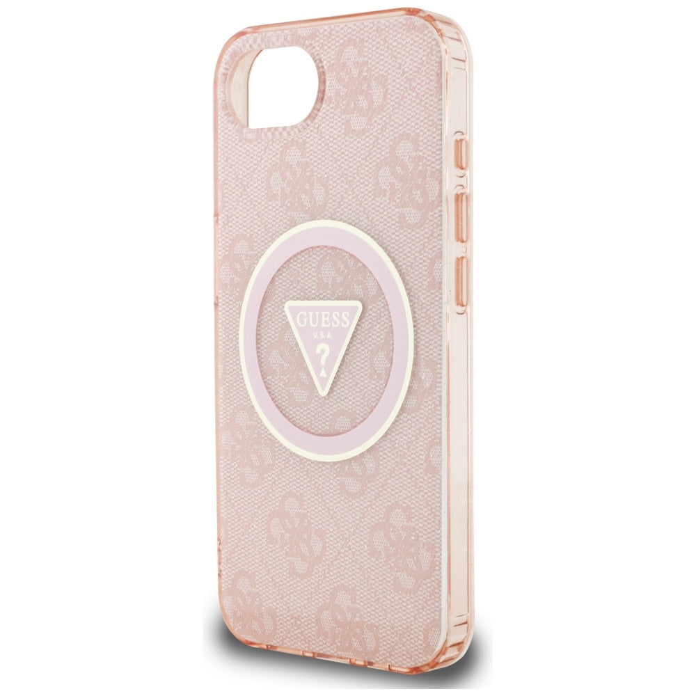 Étui MagSafe pour Apple iPhone 17e / 16e, Guess, IML Glitter 4G Cercle Triangle, Rose