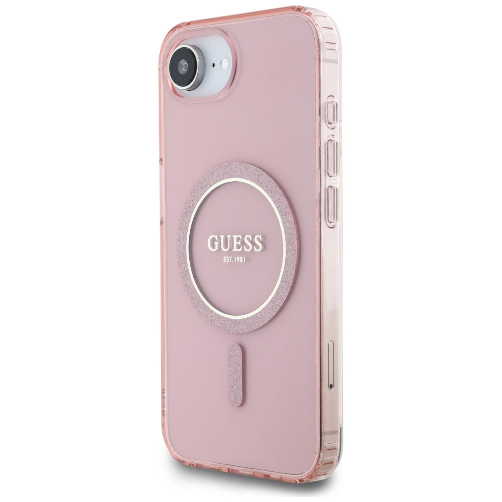Étui MagSafe pour Apple iPhone 17e / 16e, Guess, IML Glitter Circle, Rose