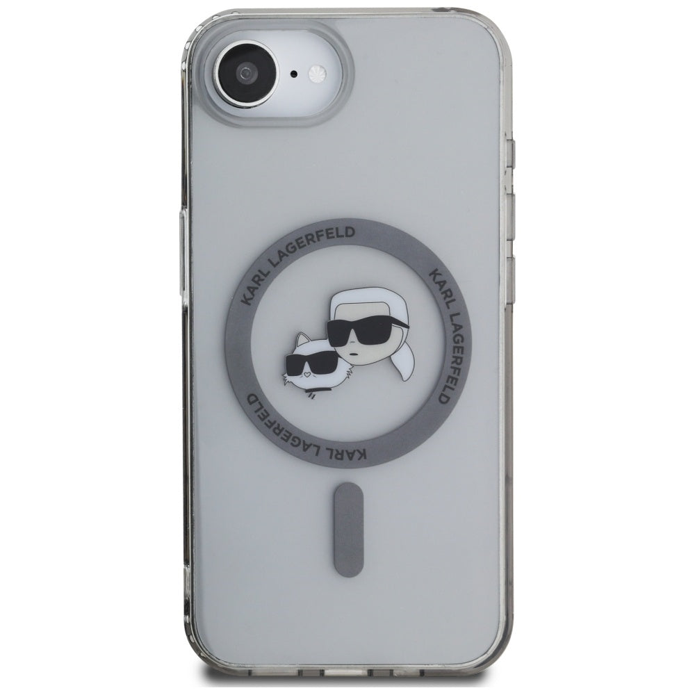Étui MagSafe pour Apple iPhone 17e / 16e, Karl Lagerfeld, IML Métal Karl & Choupette's Heads, Noir